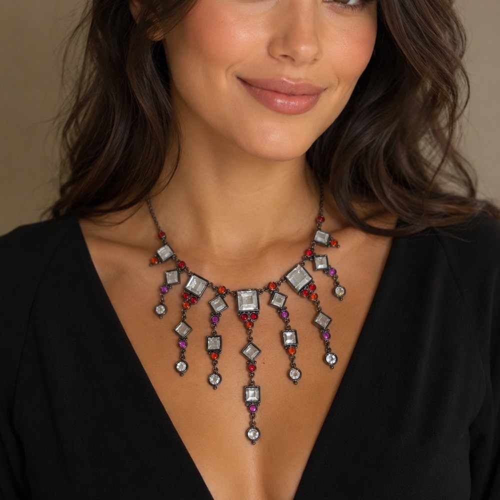 Ben-Amun Statement Necklace Women OS Multicolor Excellent Crystal‎ Drop Fringe